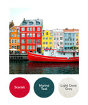 Scarlet, Marine Teal, Light Dove Grey