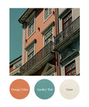 Orange Ochre, Smokey Teal, Stone