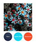 Navy, Lagoon Blue, Persimmon