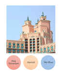 Pink Geranium, Apricot, Sky Blue