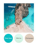 Deep Aqua, Mint Ice, Champagne