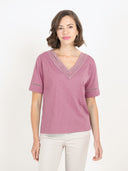 Crochet Trim Jersey Slub Top