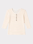 3/4 Sleeve Stripe Jersey Rib Tee