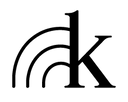 A black serif letter 'k' with three curved arc lines behind it, shown on a plain white background.